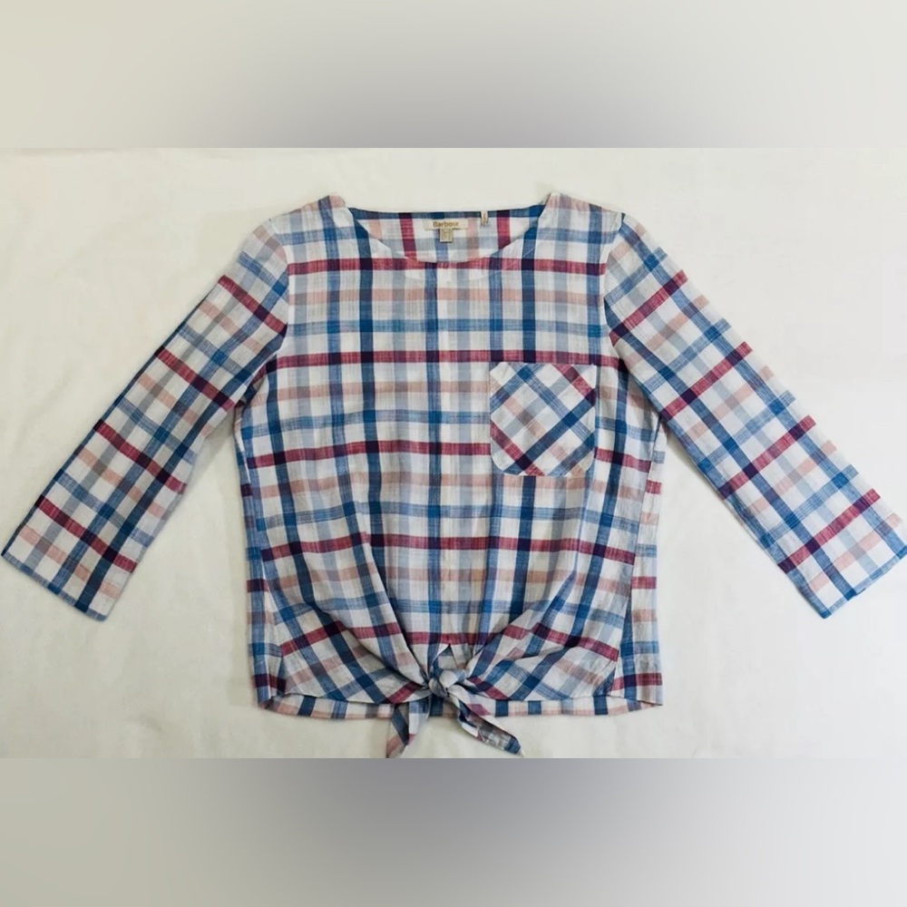 Barbour Women Coastal Collection Gingham Tie Front Top Size 4